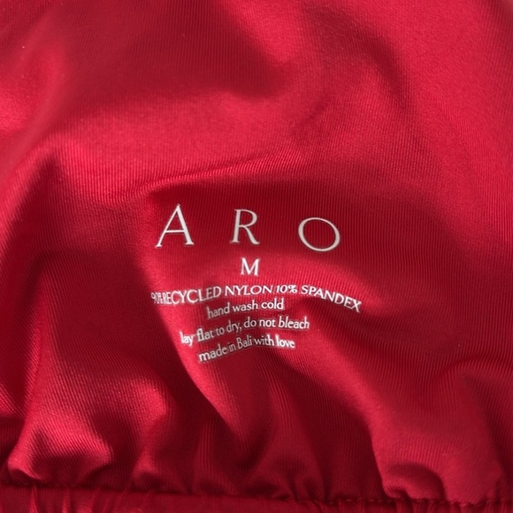 ARO Red Ruffle Textured Ribbed Triangle String Bikini Top - Picture 4 of 5